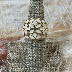 Mia Cream Gold Tone Chunky Floral Statement Ring